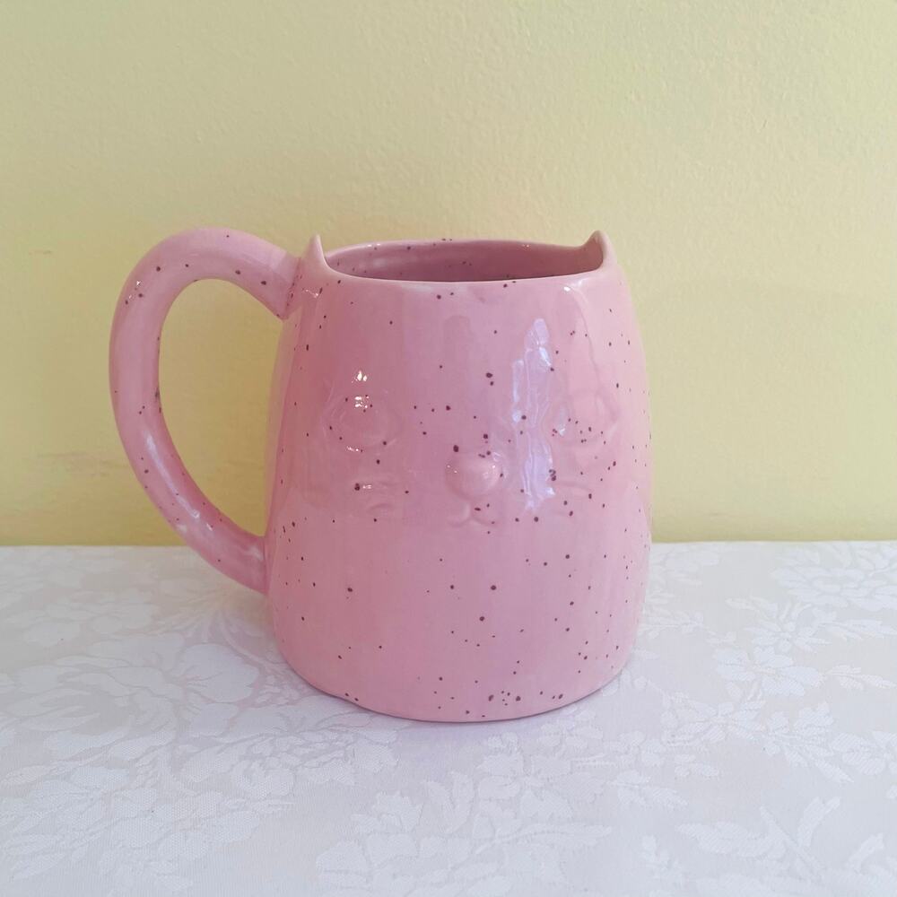 Pink Coffee Mug Cup Tea Speckled Cat Kitten Kitty Face Animal Mugs Cups